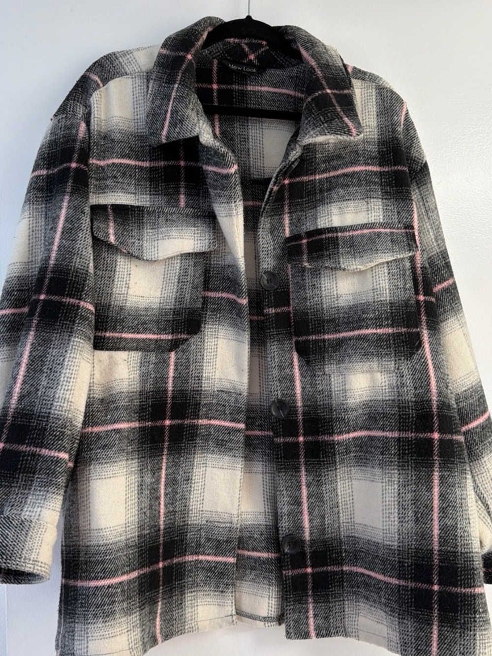 New Look Black, Cream & Pink Plaid Shacket